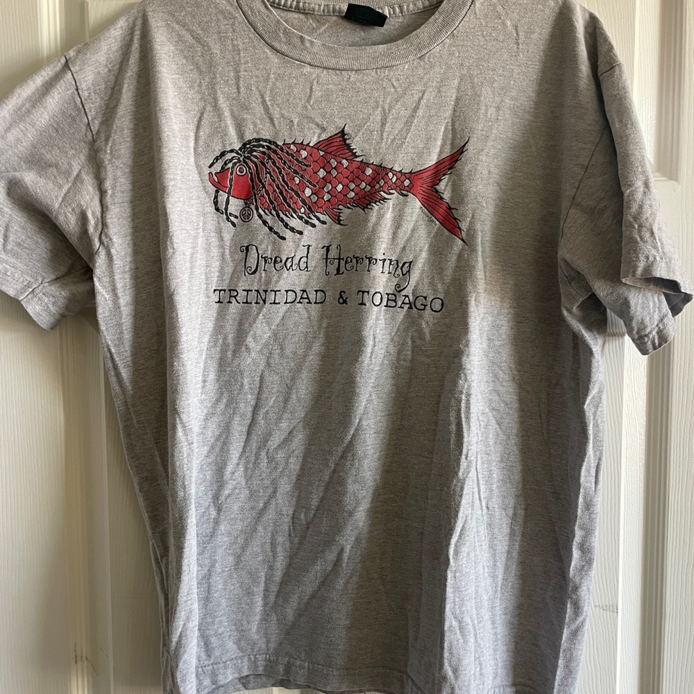 Gray T-Shirt with Red Fish Graphic
